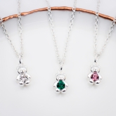 Thumbnail 1 - Sterling Silver Birthstone Teddy Necklace