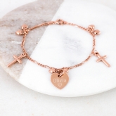 Thumbnail 1 - Personalised Rose Gold Plated Christening Charm Bracelet