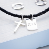 Thumbnail 1 - Personalised Mens Silver Cross and Tag Necklace