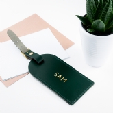 Thumbnail 2 - Personalised Green Foiled Leather Luggage Tag