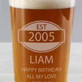Thumbnail 2 - Personalised 21st Birthday Est Year Pint Glass