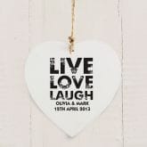 Thumbnail 3 - Personalised Live Love Laugh Wooden Heart Decoration