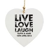 Thumbnail 2 - Personalised Live Love Laugh Wooden Heart Decoration