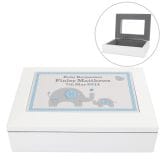 Thumbnail 2 - Personalised Blue Baby Elephant White Wooden Keepsake Box | Thumb