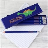 Thumbnail 4 - Personalised Dinosaur Box of 12 Blue HB Pencils