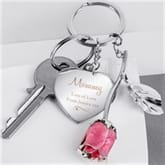 Thumbnail 1 - Personalised Silver Plated Swirls & Hearts Pink Rose Keyring