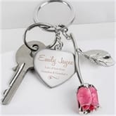 Thumbnail 3 - Personalised Silver Plated Swirls & Hearts Pink Rose Keyring