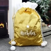 Thumbnail 1 - Personalised Name Only Gold Luxury Pom Pom Sack