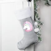 Thumbnail 1 - Personalised Christmas Unicorn Luxury Silver Grey Stocking