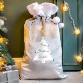 Thumbnail 4 - Personalised Christmas Tree Luxury Silver Grey Pom Pom Sack