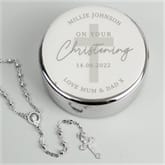 Thumbnail 1 - Personalised Christening Round Trinket Box & Rosary Beads Set