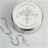 Thumbnail 2 - Personalised Christening Round Trinket Box & Rosary Beads Set