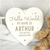 Thumbnail 1 - Personalised Hello World Large Wooden Heart Decoration