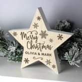 Thumbnail 1 - Personalised Merry Christmas Rustic Wooden Star Decoration