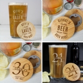 Thumbnail 1 - Personalised Pint Glass & Bamboo Bottle Opener Coaster Sets