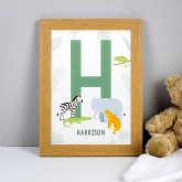 Thumbnail 1 - Personalised Safari Animals Initial A4 Oak Framed Print