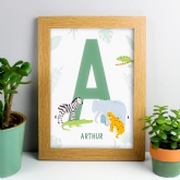 Thumbnail 2 - Personalised Safari Animals Initial A4 Oak Framed Print