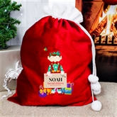 Thumbnail 1 - Personalised Christmas Elf Luxury Pom Pom Red Sack