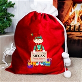 Thumbnail 2 - Personalised Christmas Elf Luxury Pom Pom Red Sack