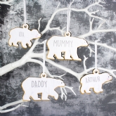 Thumbnail 1 - Personalised Set of 4 Polar Bear Family Wooden Hanging Christmas Decorations