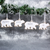 Thumbnail 3 - Personalised Set of 4 Polar Bear Family Wooden Hanging Christmas Decorations
