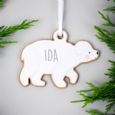 Thumbnail 4 - Personalised Set of 4 Polar Bear Family Wooden Hanging Christmas Decorations