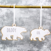 Thumbnail 8 - Personalised Set of 4 Polar Bear Family Wooden Hanging Christmas Decorations