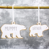 Thumbnail 9 - Personalised Set of 4 Polar Bear Family Wooden Hanging Christmas Decorations