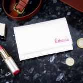 Thumbnail 1 - Personalised Pink Name Cream Leather Purse