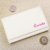 Thumbnail 2 - Personalised Pink Name Cream Leather Purse