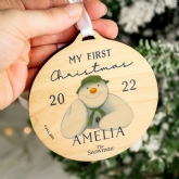 Thumbnail 1 - Personalised The Snowman My First Christmas Round Wooden Decoration