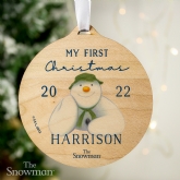 Thumbnail 2 - Personalised The Snowman My First Christmas Round Wooden Decoration