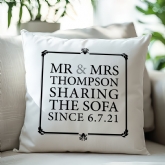 Thumbnail 1 - Mr & Mrs Sharing The Sofa Personalised Cushion
