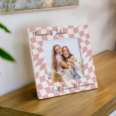 Thumbnail 3 - Personalised Pink Checkerboard Ceramic 4x4 Photo Frame