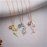 Thumbnail 1 - Birth Flower Necklace with Birthstone