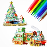Thumbnail 1 - Christmas Tree & Train 3D Colour-in Puzzles