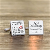Thumbnail 2 - Personalised 10th Wedding Anniversary Silver Finish Calendar Date Square Cufflinks