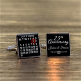 Thumbnail 1 - Personalised 25th Wedding Anniversary Silver Finish Calendar Date Square Cufflinks