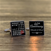 Thumbnail 1 - Personalised 40th Wedding Anniversary Silver Finish Calendar Date Square Cufflinks