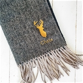 Thumbnail 1 - Personalised Brown Herringbone Stag Scarf