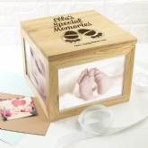Thumbnail 1 - Personalised Baby Girl Shoes Oak Photo Keepsake Box
