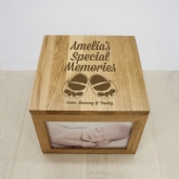 Thumbnail 5 - Personalised Baby Girl Shoes Oak Photo Keepsake Box