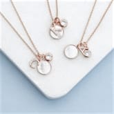 Thumbnail 1 - Personalised Rose Gold Initial Necklace with Mother of Pearl and Crystal Charms
