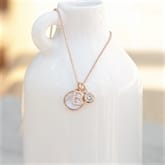 Thumbnail 2 - Personalised Rose Gold Initial Necklace with Mother of Pearl and Crystal Charms