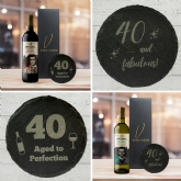 Thumbnail 1 - 19 Crimes Red Wine & Sauvignon Blanc Gift Sets with 40th Birthday Slate Coaster
