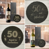 Thumbnail 1 - 19 Crimes Red Wine & Sauvignon Blanc Gift Sets with 50th Birthday Slate Coaster