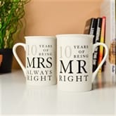 Thumbnail 1 - mr right mrs always right 10th anniversary mugs