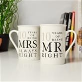 Thumbnail 2 - mr right mrs always right 10th anniversary mugs