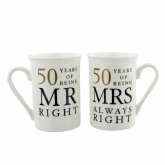 Thumbnail 2 - 50 Years of Being Mr Right and Mrs Always Right Mugs