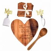 Thumbnail 1 - Heart-Shaped Cheese Board, Coasters and Cheese Knives Set